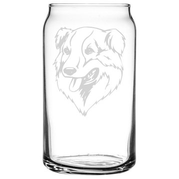 Old Time Farm Shepherd Dog Themed Etched All Purpose 16oz. Libbey Can Glass