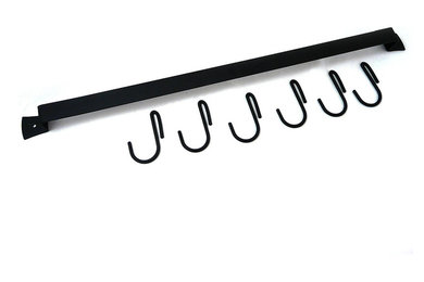 Wall Mounted Black Iron Mug/Cup Rack, 24" With 6 Hooks