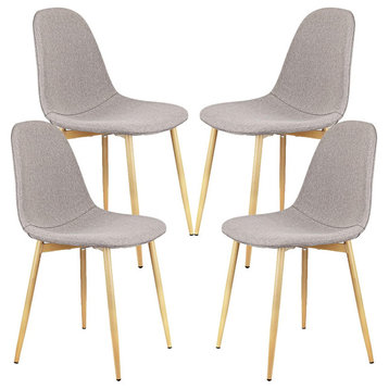 Set of 4 Mid Century Modern Dining Chairs, Retro Linen Upholstered