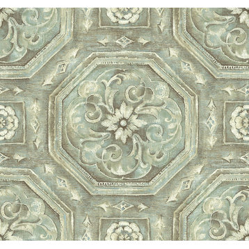 Nouveau Tile Wallpaper in Oxidized Metal AR32102 from Wallquest