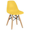 Kids Size Plastic Toddler Chairs with Natural Wooden Dowel Legs, Set of 2, Yellow