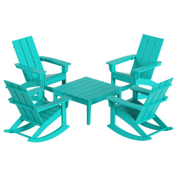 WestinTrends 5PC Outdoor Patio Adirondack Rocking Chairs, Accent Table Set, Turquoise