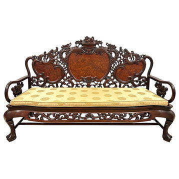 Early 20th Century Chinese Carved Rosewood Long Bench, Sofa