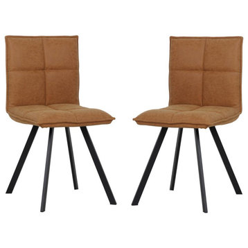LeisureMod Wesley Modern Leather Dining Chair With Metal Legs Set of 2 WC18BR2