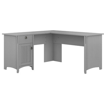 Cottage L Shaped Desk, Curved Base Rails With Cabinet & Drawer, Cape Cod Gray