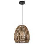 Novogratz x Globe Electric - Novogratz x Globe Marlow 1-Light Pendant Light, Brown Woven Rattan Shade, Black - A woven shade hangs from a black cord to offer a modern farmhouse pendant light that adds a warmth to any area of your home. Suitable for use as a kitchen light, you can place one Novogratz x Globe Marlow Pendant over a kitchen table or hang two or three side by side over a counter or island. The brown woven rattan look offers a farmhouse vibe with a modern twist and complements any decor. Decorate with the Novogratz and Globe Electric - lighting made easy.