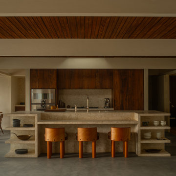 Hollywood Hills Restored Kitchen with Integrated Seating and Open Layout