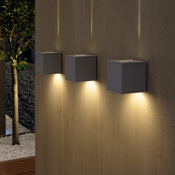 Big Theo Beam Outdoor Wall Lamp, Silver Gray Finish with Satin Shade