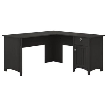 L-Shaped Desk, Storage Drawers & 1-Door Cabinet With Inner Shelf, Black