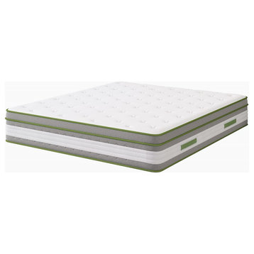 12" Mattress, Innerspring and Gel Memory Foam With Comfortable Pillow Top, King