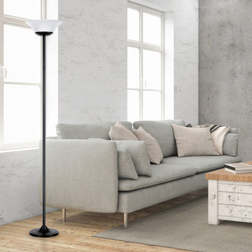 Hale 72" 15W LED Integrated Floor Lamp, Black, Matte Finish, White Frosted Shade