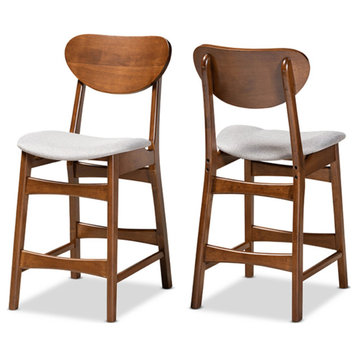 Gray Fabric and Walnut Brown Finished Wood Counter Stool, Set of 2