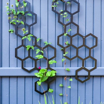 Honeycomb trellis with clematis vines