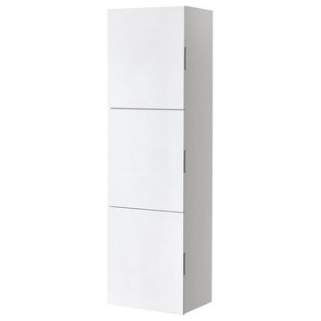 Bliss 18"W x 59"H Linen Side Cabinet, 3 Doors, Gray Oak Finish, High Gloss White