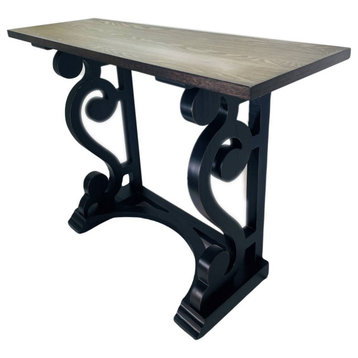 42" Writing Desk Console, Rustic Black, Walnut Stain Top