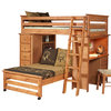 Chelsea Home Twin Over Twin Loft Bed with Chest and Desk Ends in Caramel