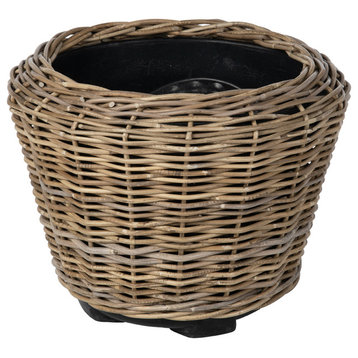 Rattan Kobo Indoor and Outdoor Planter Basket With Plastic Pot, Large