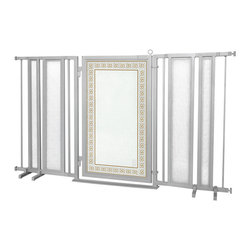 Fusion Gates - Fusion Gate with Greek Key Design, Satin Nickel, 65"-71.4" - Dog Gates