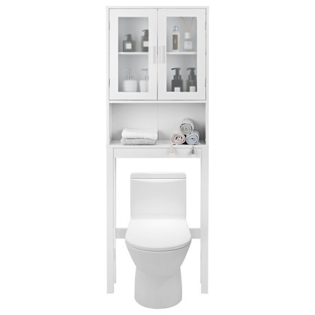 Costway Wooden Toilet Storage Cabinet Spacesaver Organizer Bathroom Tower Rack