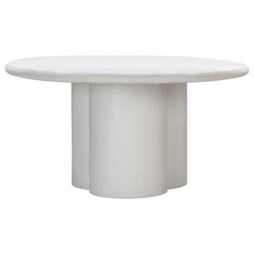 Elika White Faux Plaster Round Dining Table, Eclectic Minimalst Outdoor Table