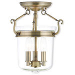 Livex Lighting - Livex Lighting 50481-01 Rockford - 13" Three Light Flush Mount - Canopy Included: TRUE  Shade InRockford 13" Three L Antique Brass Clear  *UL Approved: YES Energy Star Qualified: n/a ADA Certified: n/a  *Number of Lights: Lamp: 3-*Wattage:60w Candelabra Base bulb(s) *Bulb Included:No *Bulb Type:Candelabra Base *Finish Type:Antique Brass