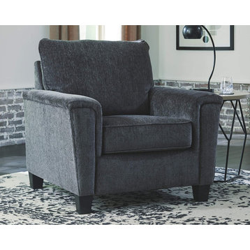 Modern Accent Chair, Chenille Polyester Seat With Padded Track Arms, Smoke Grey