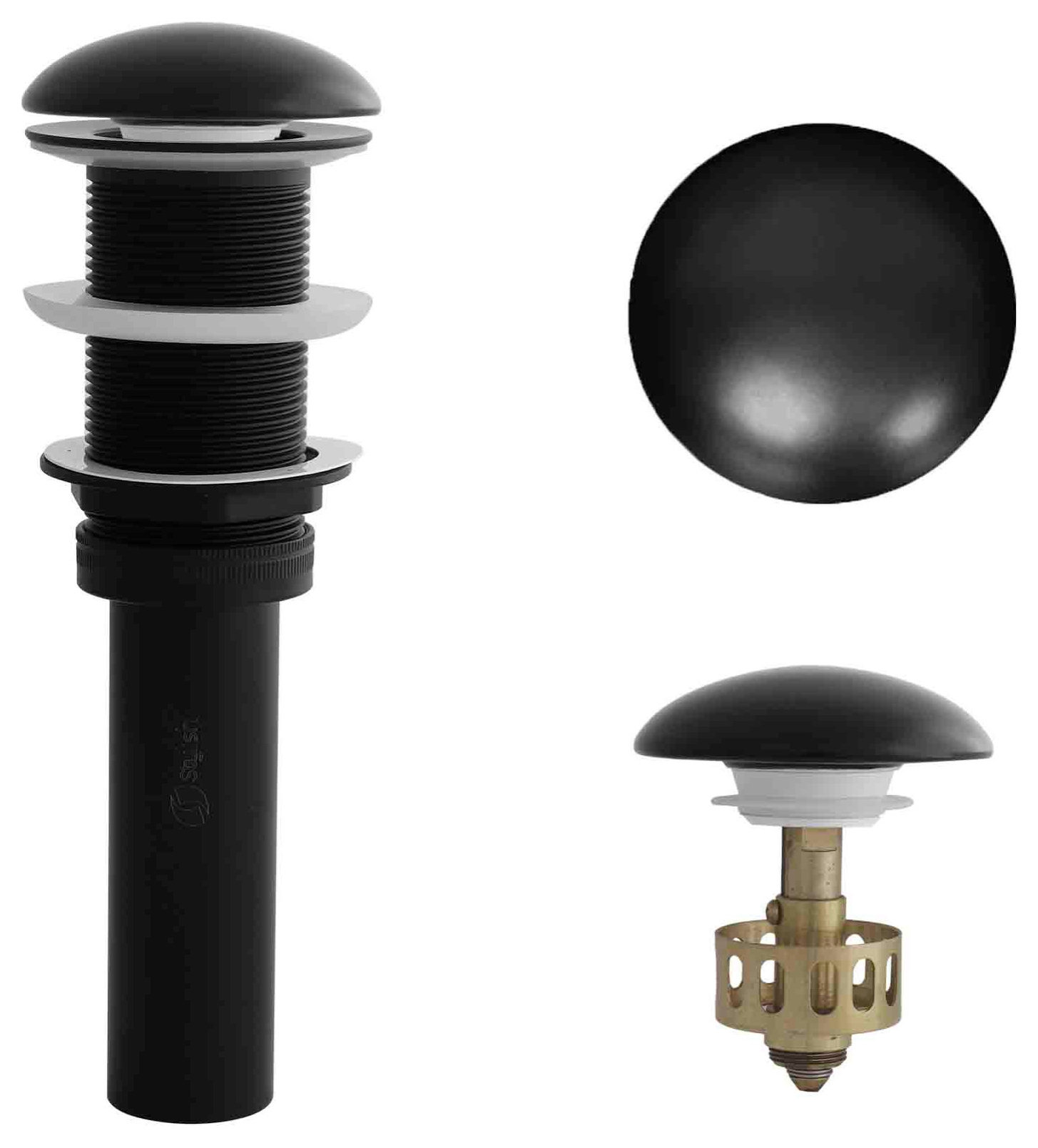 STYLISH Vessel Sink Pop-Up Drain with black ceramic cap without overflow