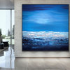 48x48 IN Blue white abstract Art oversized Modern Beach Painting MADE TO ORDER