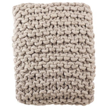 Chunky Cable Knit Premium 100% Wool Throw Blanket, 50"x60", Fog