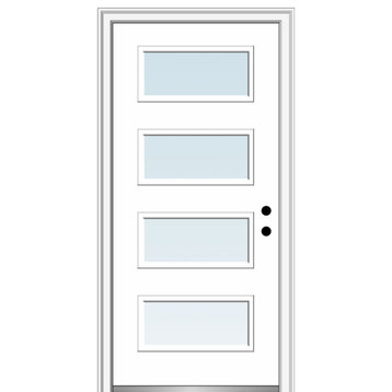 32"x80" 4 Lites Clear Left-Hand Inswing Primed Fiberglass Door, 6-9/16"