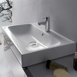 iCon wall-mount or above-counter ceramic Sink with overflow and one faucet hole - Bathroom Sinks