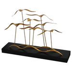 Uttermost - Uttermost Flock Of Seagulls Sculpture 18798 - Flock Of Seagulls, Finished In A Metallic Gold Leaf, Flying Above An Aged Black Distressed Wood Base.
