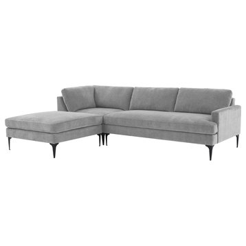 Serena Gray Velvet Left Arm Facing Chaise Sectional With Black Legs
