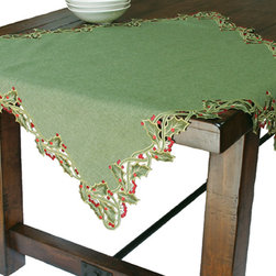Xia Home Fashions - Holiday Holly Embroidered Cutwork Table Topper, 34"x34" - Tablecloths
