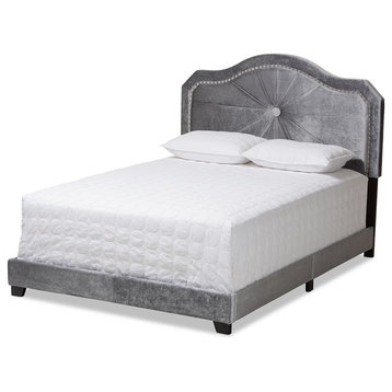 Baxton Studio Embla Grey Velvet Fabric Upholstered Queen Size Bed