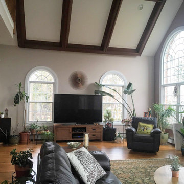 Living room decor follow stained glass window