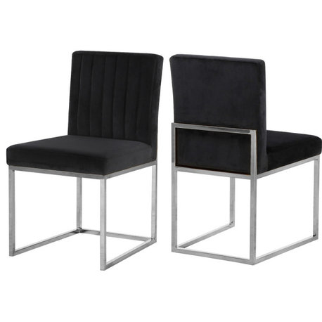 Giselle Velvet Dining Chairs, Set of 2, Black, Chrome Base