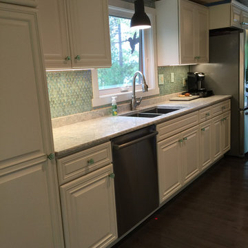 Wisconsin Residence - Oval Aqua Blue Iridescent Glass Tile Backsplash