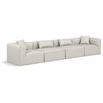 Meridian Furniture - Cube Upholstered Modular Sofa, Cream, 4-Piece: 2 Armless Chair, 2 Corner Chair, Vegan Leather - Elevate your space with the luxurious Cube Vegan Leather Modular Sofa. This modular sofa exudes modern elegance, charm, and comfort making it a perfect addition to any contemporary living space. Its clean lines and cube shape are reminiscent of minimalist design, while the plush cream vegan leather upholstery adds a touch of luxury and sophistication. The chair's versatile construction and geometric aesthetic seamlessly integrate into various design styles, from sleek living rooms to chic home offices, embodying the essence of modern design and creating a sense of order and tranquility in your space.