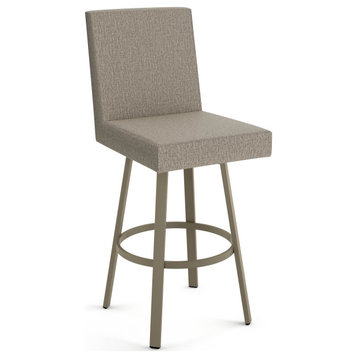 Amisco Hartman Swivel Counter and Bar Stool, Beige & Brown Woven Polyester / Grey Metal, Bar Height