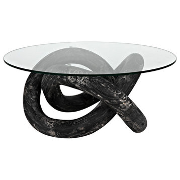 Phobos Coffee Table, Cinder Black With Glass