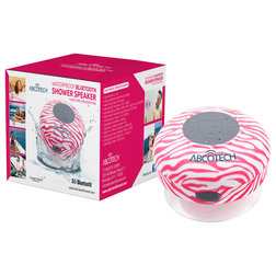 Contemporary Home Electronics Abco Tech Upgraded Waterproof Wireless Bluetooth Shower Speaker, Pink Zebra