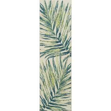 Momeni Baja Palm Leaf Baj27 Damask Outdoor Rug, Green, 2'3"x7'6" Runner