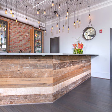 Loft living -  home bar with reclaimed wood