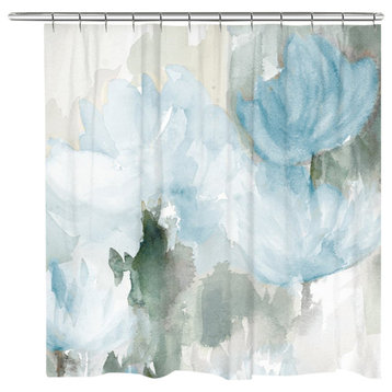Frosted Blue Blooms Shower Curtain