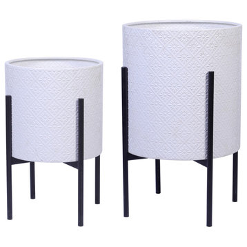 LuxenHome Two Piece White Metal Planters with Black Stand