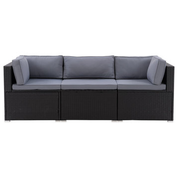 CorLiving 3-Piece Patio Sectional Set, Black With Gray Cushions