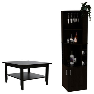 Home Square 2-Piece Set with Coffee Table and Corner Bar Cabinet