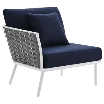 Modway Stance Modern Fabric & Aluminum Outdoor Left-Facing Armchair in Navy