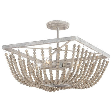 Austin Allen & Co 4-Light Beaded Wood, Square Semi-Flush 9D294A, Mystic Sand